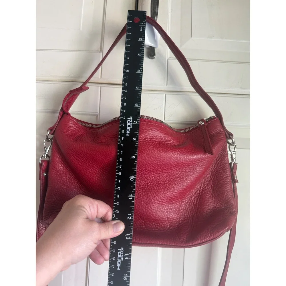 Red Pebbled Leather Convertible Shoulder Bag Crossbody Handbag